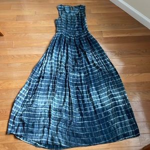 Anthropology tie dye dress blue silver, long dress, size XS
